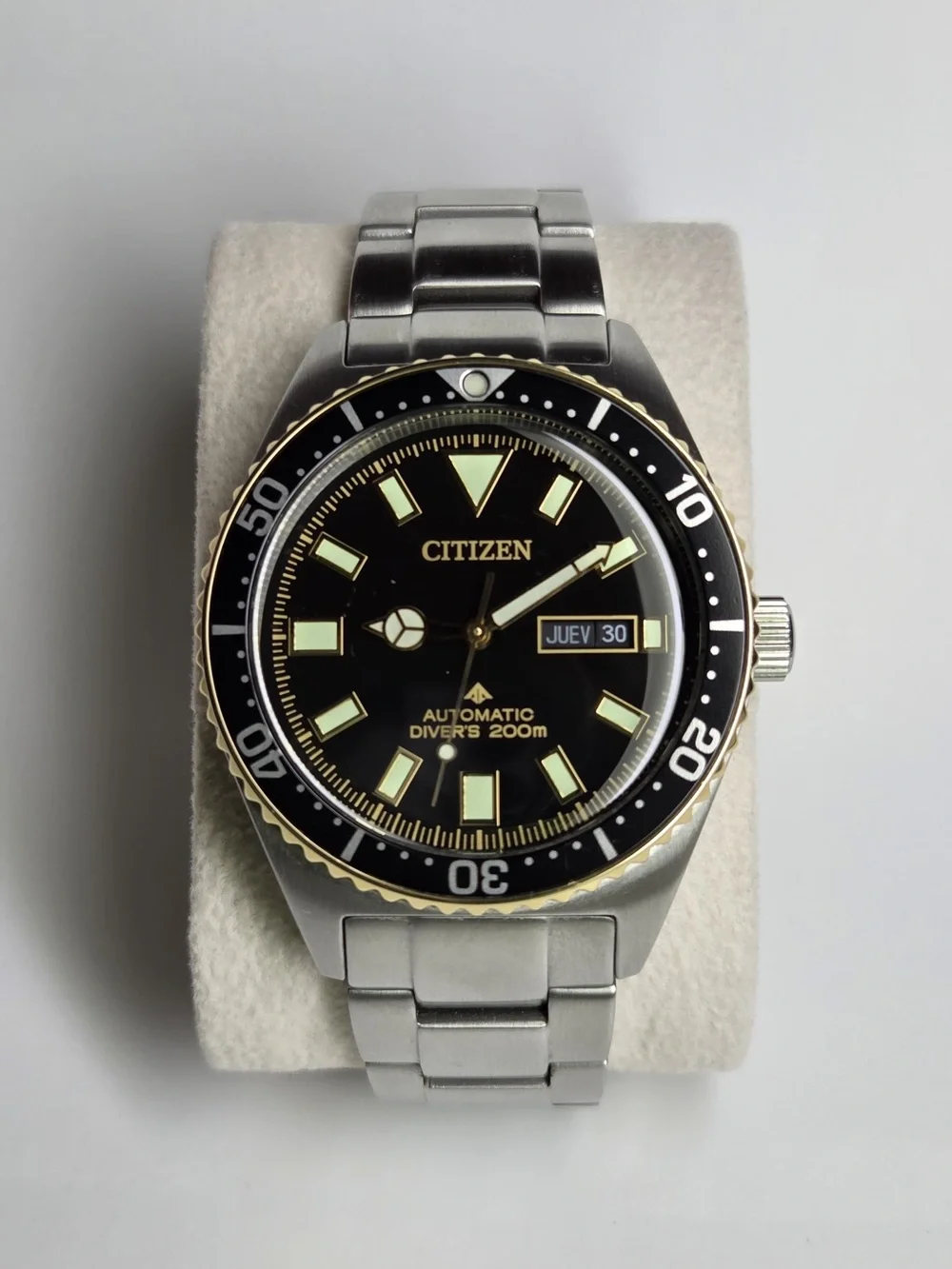 Citizen Black Dial Stainless Steel Diver Watch with Gold Accents